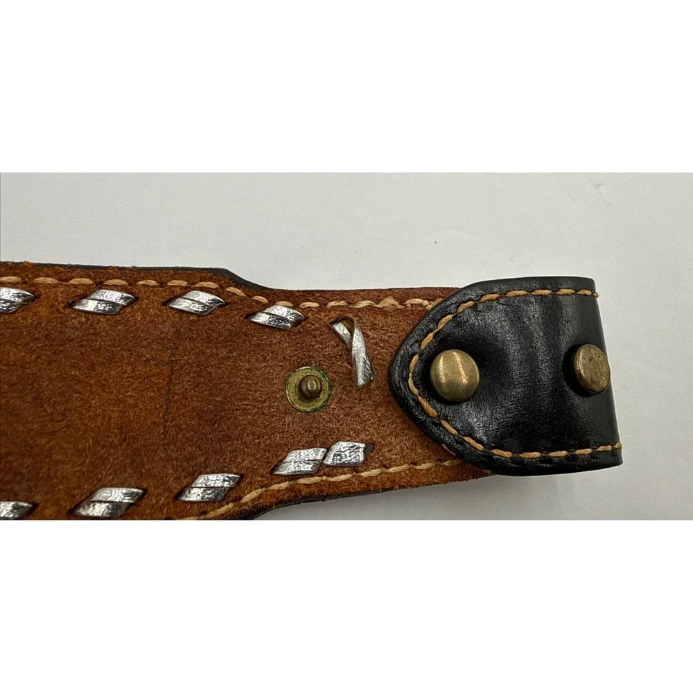 Vtg Hand Tooled Black Leather Belt Roses Embossed 